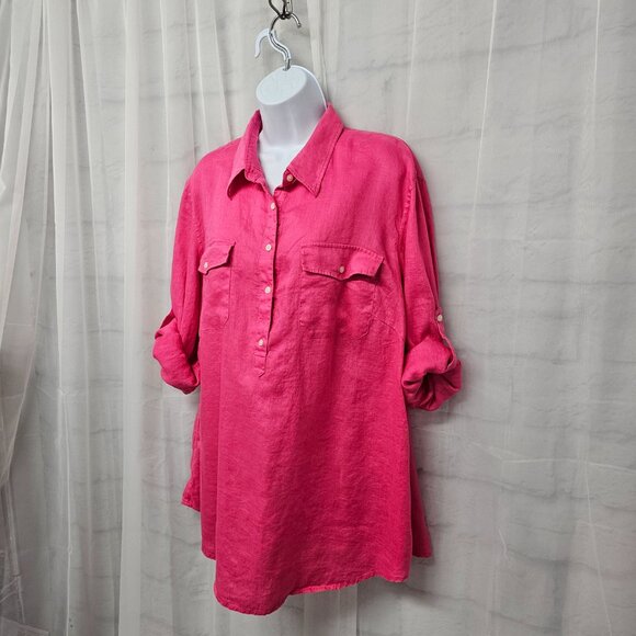 Lauren Ralph Lauren Pink Popover Linen Blouse Preppy Minimalist Beach Summer 2X - Picture 5 of 10